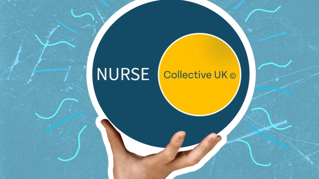 nurse collective logo held up with a hand